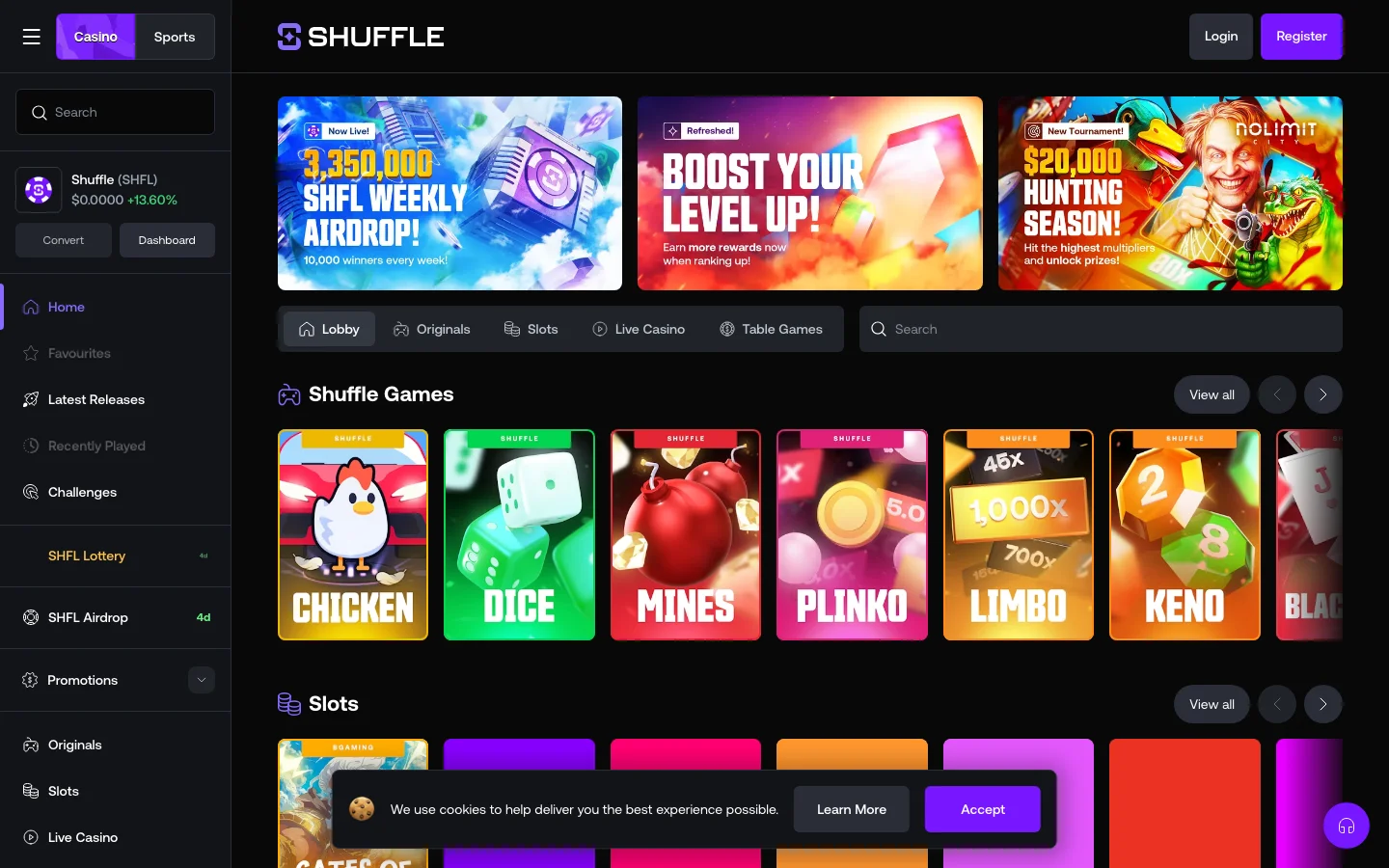 Shuffle homepage